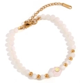Stainless steel beaded bracelet with white pearls and pink hexagonal stone for women - White Jade - Sun Flower