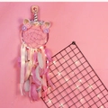 Unicorn dream catcher with LED lights, pink feathers and blue flowers for home decor - MS9018CD Purple With Light
