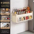 Creamy white wall-mounted 4-grid kitchen seasoning box rack with clear drawers - Creamy White 2-Tier 4-Grid