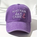 Deep purple washed cotton baseball cap with white BOAT HAIR embroidery and pink anchor - Light Purple