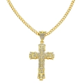 Mens iced out gold plated alloy cross pendant necklace with sparkling rhinestones - Gold Cross (58cm Cuban Chain) / Gold