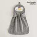 Grey penguin coral fleece hand towel with hanging loop, 25x37cm soft kitchen towel - Grey Penguin