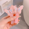 Cute pink butterfly telephone wire hair ring for girls featuring lace embroidery details - Pink Butterfly 2pcs