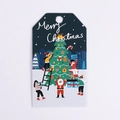 Close-up of Christmas tree illustration and Merry Christmas text on a gift tag - Santa and Kids (White Card)