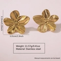 Detailed dimensions of gold flower earrings in stainless steel with hammered texture - Five-Petal Flower / Gold