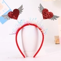 Sparkly red sequin heart headband with silver wings and tinsel for holiday parties - Style 8 Heart (Wings + Tinsel)