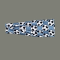 Blue elastic yoga headband featuring black and white soccer ball pattern prints - Large Soccer Light Blue