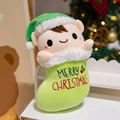 Babbo Natale in peluche in calza natalizia verde con ricamo Merry Christmas - Personaggio natalizio