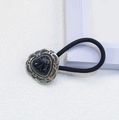 Western cowboy style hair tie featuring black heart stone and silver carved frame - Heart - Black