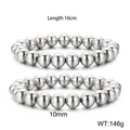 Bracelet élastique argenté avec perles de 10mm et longueur 16cm pour femme - Lot de 2 Bracelet à Billes Argent 10mm (KB160801-Z)