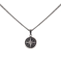 Collana unisex con pendente a moneta ottagramma vintage in argento con bussola - Argento Antico