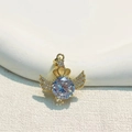 Gold-plated crown angel wings pendant with sparkling zircon heart for DIY jewelry making - Crown Angel Wings Round Zircon