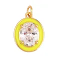 Oval gold pendant featuring a large faceted clear crystal with bright yellow enamel border - Oval-Yellow