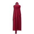 Detail view of burgundy halter neck dress with asymmetric overlay and elegant front slit - S / Burgundy
