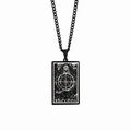 Matte black Tarot card pendant necklace featuring the Wheel of Fortune design - The Wheel of Fortune / Black