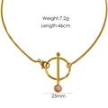 14K gold plated stainless steel necklace with pink gemstone pendant, 46cm length, 7.2g - Ring Column with Pink Bead