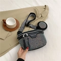 Borsa a tracolla nera alla moda con strass iridescenti e tracolla in tessuto - Colorato