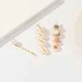 Detailed set of three gold hair clips featuring natural shells and elegant white pearls - Scallop Pointed Conch Pearl 3-Piece Bobby Pin Set