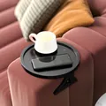 Schwarze runde Sofa-Armlehnen-Tablett für Getränke aus hochdichtem mattem Material - Schwarze Holzmaserung / Rund / Schwarz
