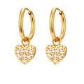 18K gold plated hoop earrings featuring a sparkling heart pendant with pavé crystals - Zirconia Short Heart Hoop