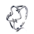 Retro S925 sterling zilveren holle hartring met verstelbare doornendraad textuur - Verstelbaar Open / T118 Groot Hart Stijl