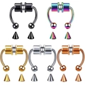 Magnetic stainless steel horseshoe nose ring set in five metallic colors on white base - Ball Style / 5-Piece Set