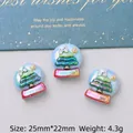 Christmas crystal ball resin charm with green tree and bear for DIY hair clips - Crystal Ball