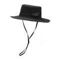 Outdoor black wide brim sun hat with mesh side panels and adjustable chin strap - One Size / Black