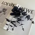 Artificial black eucalyptus leaf branch with four stems for Halloween home decoration - Black