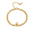 18K gold plated curb chain bracelet with sparkling zircon clover leaf pendant detail - Style 2 (Three Stones) / Gold Bracelet