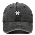 Vintage dark grey washed cotton baseball cap with tooth embroidery and distressed finish - Black