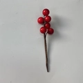 Artificial red berry sprig decoration with six glossy berries and realistic brown stem - Red