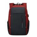 Men's laptop backpack in red and black with external USB charging port feature - Red