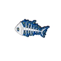 Starry sky fishbone enamel pin in dark blue and white with golden star accents - Galaxy Fish Bone (CC346)