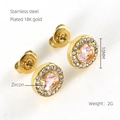 Orecchini a perno in acciaio inossidabile placcati oro 18K con zircone rosa e cristalli - Rosa