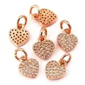 Set of 6 rose gold plated heart charms with sparkling cubic zirconia inlay - Mini Heart Type B / Rose Gold