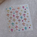 Baroque style gold-stamped nail stickers with colorful enamel cross designs, model M-794 - Gold Foil Jelly Series Cross (M-794)