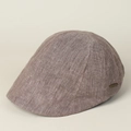 Close-up of brown linen fabric texture and metal logo detail on the breathable flat cap - M (56-58cm) / Khaki