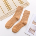 Thick khaki coral fleece thermal crew socks with soft plush texture for winter comfort - One Size / Khaki