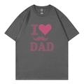 T-shirt en coton gris foncé avec imprimé rose I Love Dad et coupe décontractée confortable - XS / Gris Foncé (Style I ❤️ DAD)