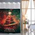Christmas shower curtain with glittery tree print and reinforced rings for bathroom decor - Deep Green Christmas Tree (Merry Christmas) / 181x188cm (Double Layer Large Ring)