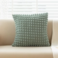 Green square puff grid throw pillow with soft 3D textured fabric on a cozy sofa - 45x45cm / Solid Green