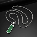 Men's rectangular silver pendant necklace with polished green tiger eye stone inlay - Silver Aventurine Pendant (With Chain)