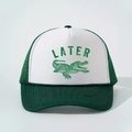 Cappellino trucker retrò verde e bianco con stampa coccodrillo e scritta Later - Taglia unica / Bianco & Verde Scuro