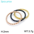 Set of 3 twisted rope rings in gold black and rose gold finish stainless steel - US 7