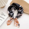 French retro style square silk scarf with black white pink floral pattern for hair - Black Floral