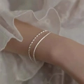 Minimalist double-layer silver bracelet with shimmering faceted beads for women - Silver Double Layer Faceted Chain (MY35052)