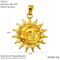 Macro view of 30x25mm tarot sun and moon pendant in 18k gold plated stainless steel - Sun Moon Face (SP621G)