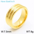 7,5mm breiter, 18K vergoldeter, gerippter Dreifach-Ring aus Titanstahl für Damen - US 9 / Gold Dreischichtig Gerippter Stil (KR107638-KC)