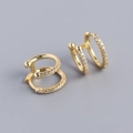 Double-layered golden earrings featuring micro-paved white zircons in a layered design - 925 Silver / Gold